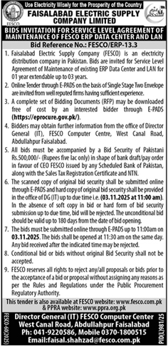 Faisalabad Electric Supply Company Tender Notice